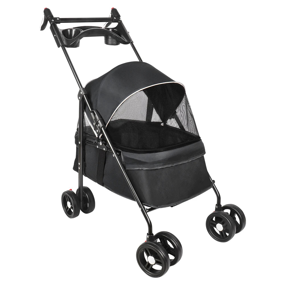 Folding Pet Stroller/Buggy, Dog/Cat Carrier, Pet Travel Stroller for Dogs with Cup Holder, Wheels with Brakes, Oxford Fabric, Steel Frame, 50 x 70 x 95 cm