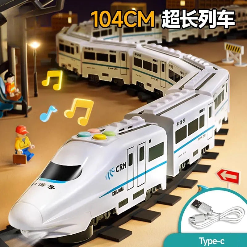 Kids DIY Simulation High Speed Railway Train Toy Car Electric Sound Light Model Train Educational Toys for Boys Girls Gift