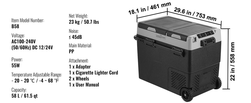 SucceBuy 58 L Portable Car Refrigerator Car Refrigerator Fridge Dual Zone Portable Freezer Compressor Cooler for Home, Outdoor