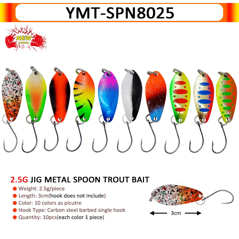 7/9/10Pcs Trout Bait 2.5g/2.6g/3g/3.2g/3.5g/5g Metal Spoon Fishing Lure Wobbler Casting Jigging Tackle Accessories Pesca Chub