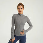 Women's Full-Zip Long Sleeve Yoga Jacket – Slim Fit Workout Jacket with Thumb Holes & Side Pockets, 5 Colors Available