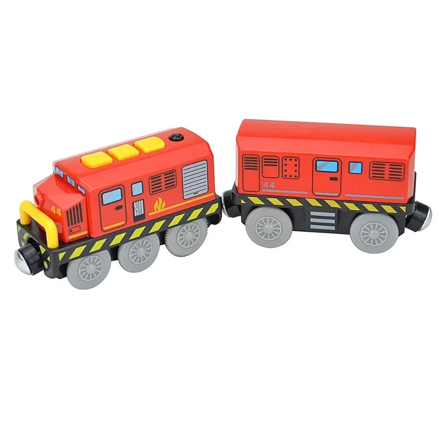 Magnetic Electric Train Car Locomotive Wooden Track Slot Diecast Railway With Two Carriages Train Wood Kid Toy Biro Leduo Track