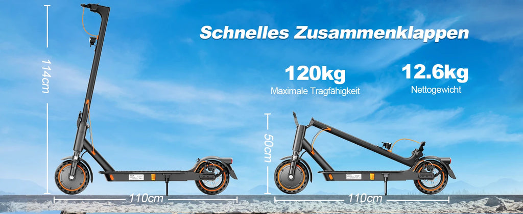 TODIMART T6 ABE E Scooter Mit Straßenzulassung, 30-35 km range, 350-500W brushless motor, dual brakes, and 8.5-inch run-flat tires