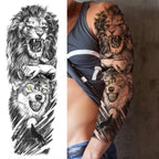 1 Sheet Full Arm Compass Zeus Skull Tiger Lion Flower Temporary Tattoos Sleeve For Men Women Adults Fake Temp Sticker Tattoo