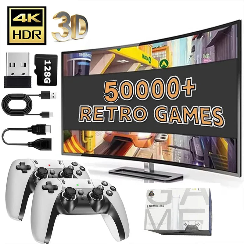 128G Game Stick M15 4K Video TV Game Console Wireless Gamepads Video Game 64G 40000+/50000+ Classic Arcade Games HD Two-player Main image