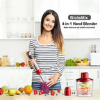 BioloMix 4-in-1 Hand Stick Blender, 1200W Stainless Steel - Immersion Mixer with Chopper Smoothie Cup Ice Blades for Baby Food