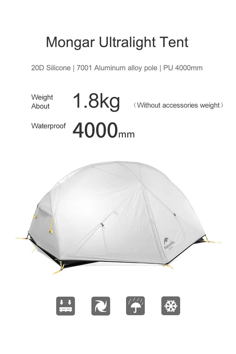 Naturehike Mongar UL 2 Tent 2 Person Backpacking Tent 20D Ultralight Travel Tent Waterproof Hiking Survival Outdoor Camping Tent