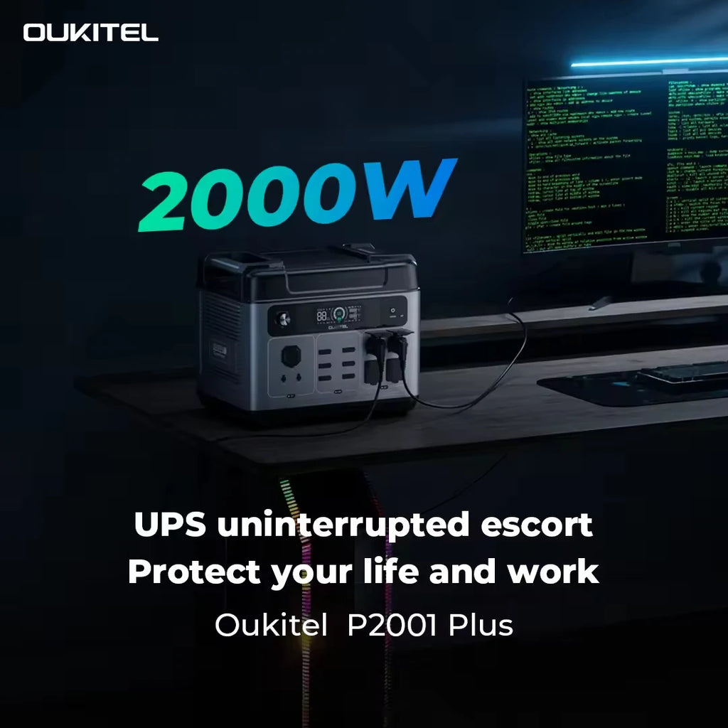 OUKITEL P2001E Plus Portable Power Station 2400W Output Power 2048Wh Capacity LiFePO4 Family Outdoor Camping Backup Powerstation