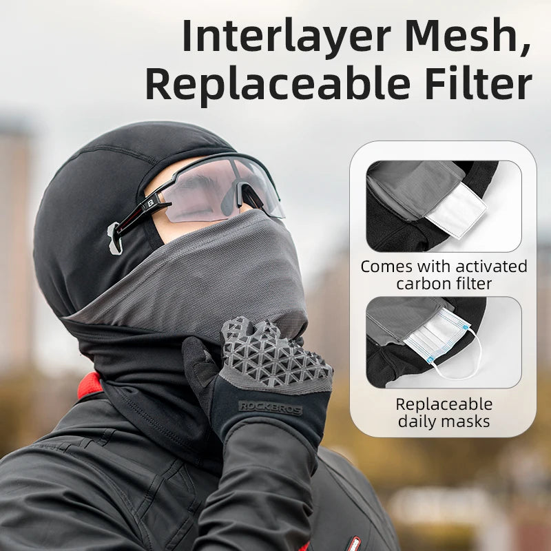 ROCKBROS Cycling Caps Full Face Mask Winter Breathable Windproof Fleece Bike Neck Cover Scarf Mask Skiing Motorcycle Bicycle Hat