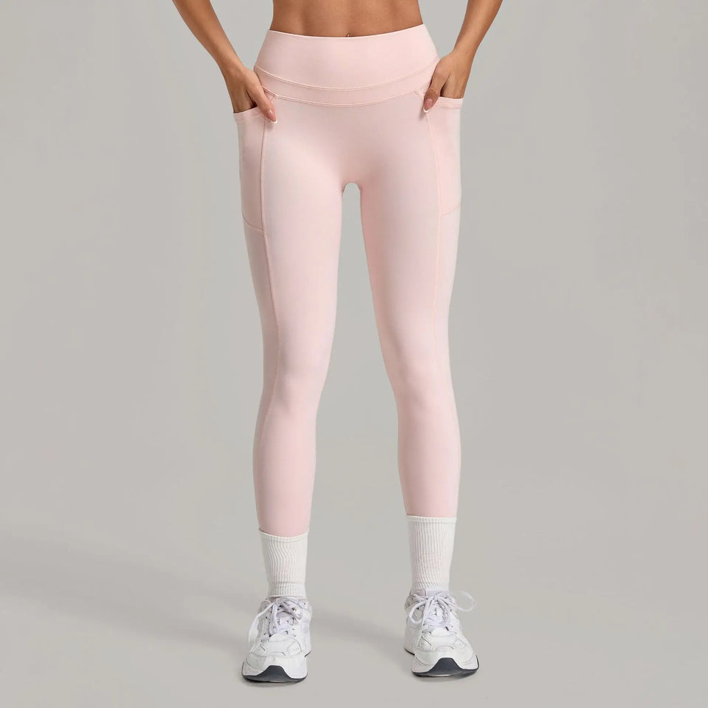 Women's Gym High-waisted High-stretch Yoga Pants with Side Pockets Leggings Workout Running Tights Quick-dry Fitness Trousers