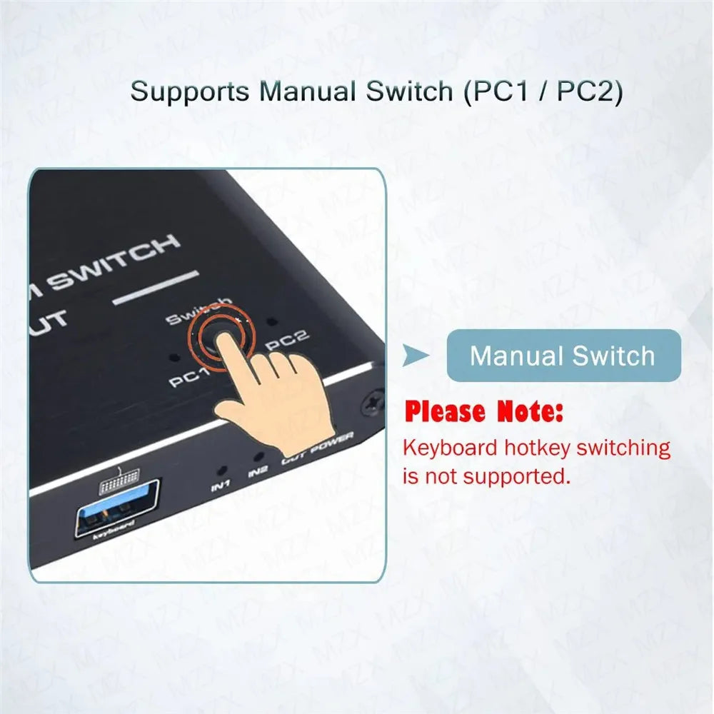 MZX 2-In-1-Out KVM Switch 4K 60Hz HDMI-compatible USB 3.0 Hub Switcher Docking Station Dock Computers PC Share Keyboard Printer
