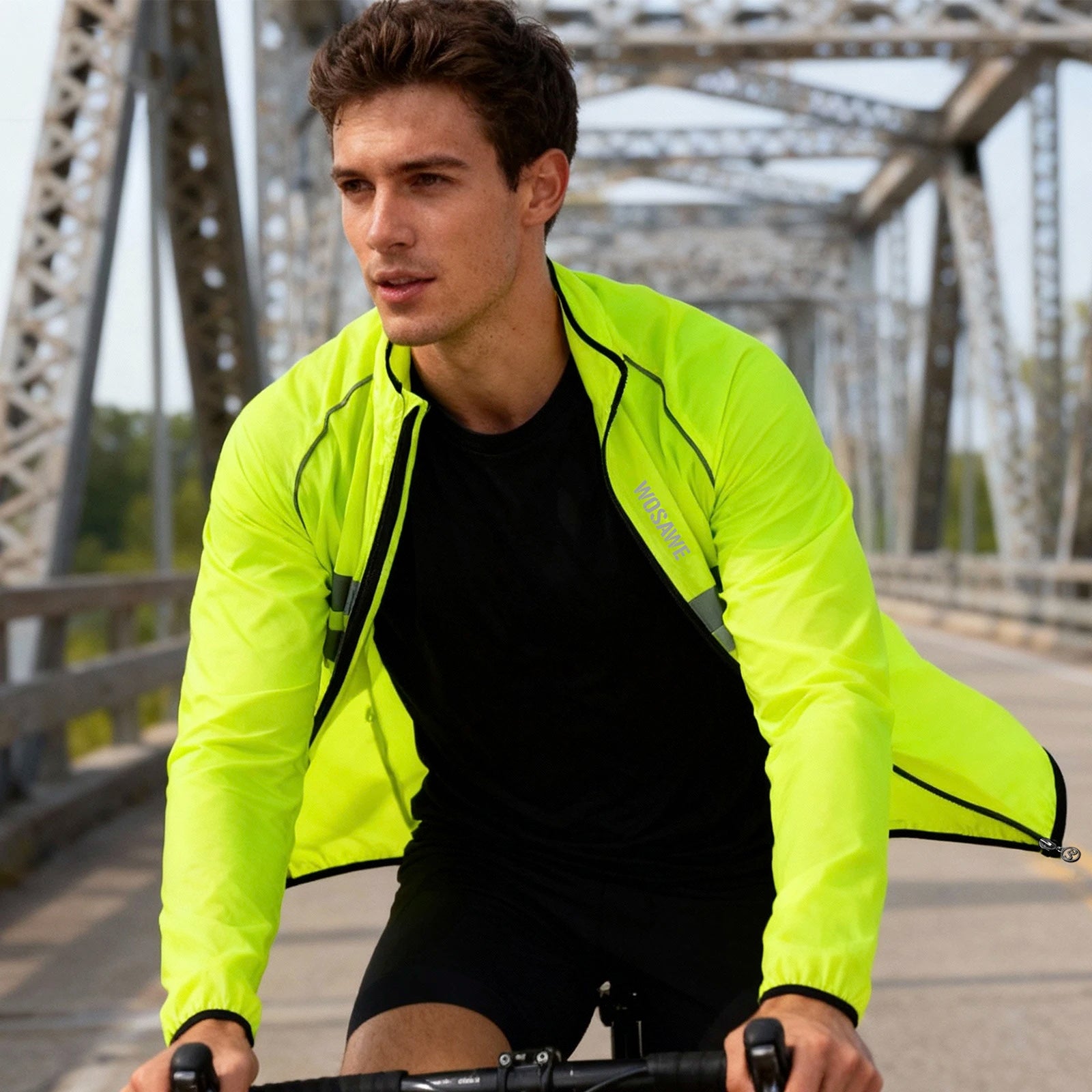 WOSAWE Cycling Windbreaker Men Packable Windproof Reflevtive Jacket Running Biking Hiking Riding Wind Coat MTB Bicycle Jersey