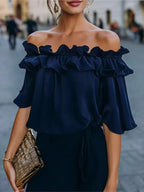 Fashion Ruffled Sexy One Shoulder Women's Short Sleeve Shirt Summer New Casual Loose Tops Female Elegant Versatile Office Shirt