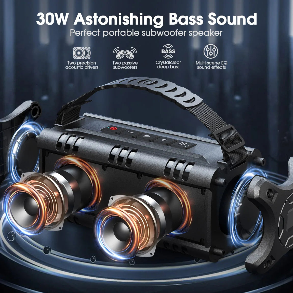 W-KING Bluetooth Speaker, 30W Portable Wireless Loud Speakers, IPX6 Waterproof Outdoor Speaker, 24H Playtime, EQ, AUX, TF Card Secondary image
