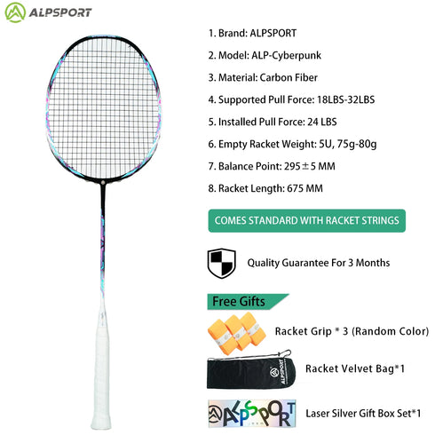 ALP ZJ2.0 Pro 4U 85g 100% Carbon Fiber + Titanium Alloy Badminton Racket Ultra-light Sports Equipment Racket Badminton Training