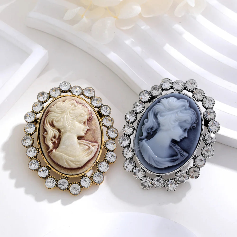 Vintage Victorian Design Queen's Cameo Brooch Pin, Antique Wedding Beauty Jewelry Gift, Elegant Style