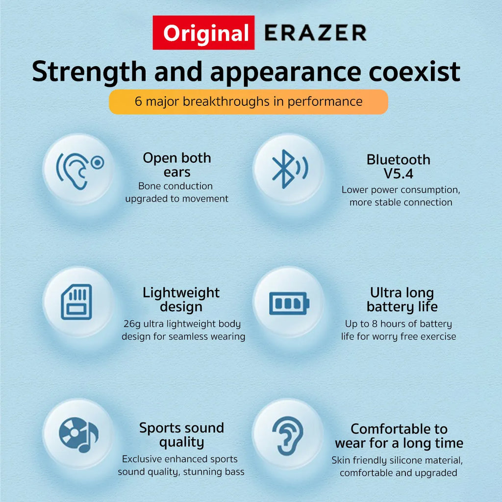 Original ERAZER XF22 Earphone Bluetooth 5.4 Sports Wireless Headphones Bone Conduction Headsets with Mic Neckband headphones