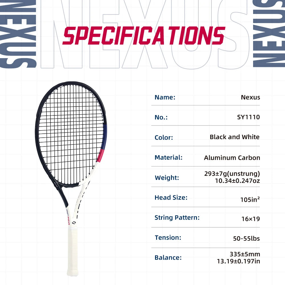 NEXUS Carbon Tennis Racket, Speed Aesthetic Design, Wide Stable Triangle Frame, Low Wind Resistance & High Control Power