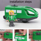Magnetic Electric Train Car Locomotive Wooden Track Slot Diecast Railway With Two Carriages Train Wood Kid Toy Biro Leduo Track