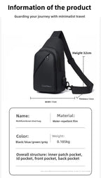 Men's Fashionable Casual Chest Bag Outdoor Cycling Waterproof Durable Sports Backpack Trendy Versatile Portable Crossbody Bag