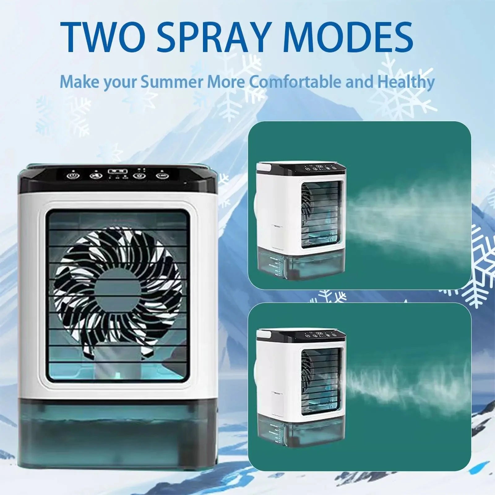 2026  Ultrasonic Mini Air Conditioner 3-Speed Portable Cooler with Colorful Light Humidifier