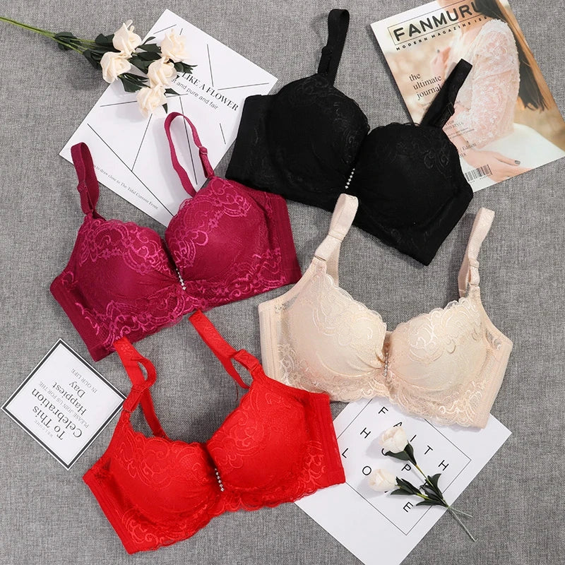 Plus Size Female Lace Bra Thin Bralette 80-105 C/D Cup Push Up Brassiere Widening Side 4-Row Button Bras Absorbs Sweat Underwear