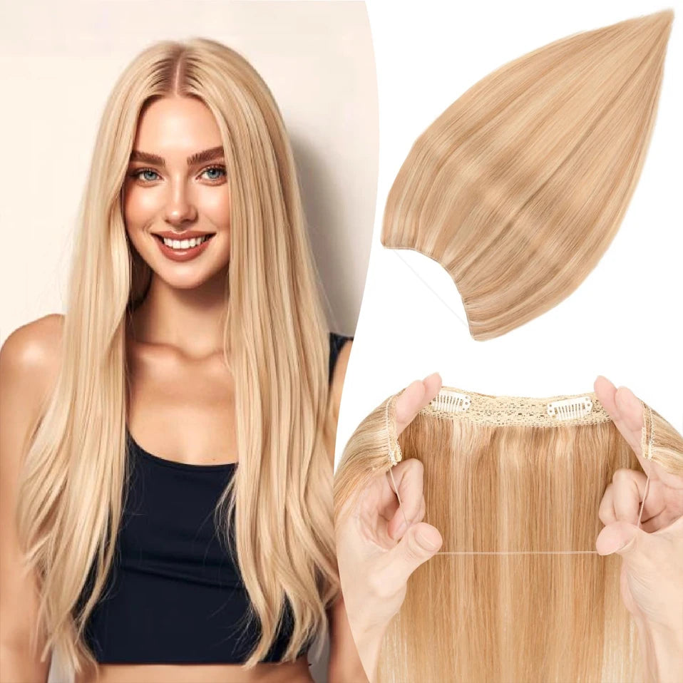 TESS Wire Hair Extensions Invisible Straight Wire Remy Human Hair Extensions with Transparent Line Clip In Hair Weft For Women