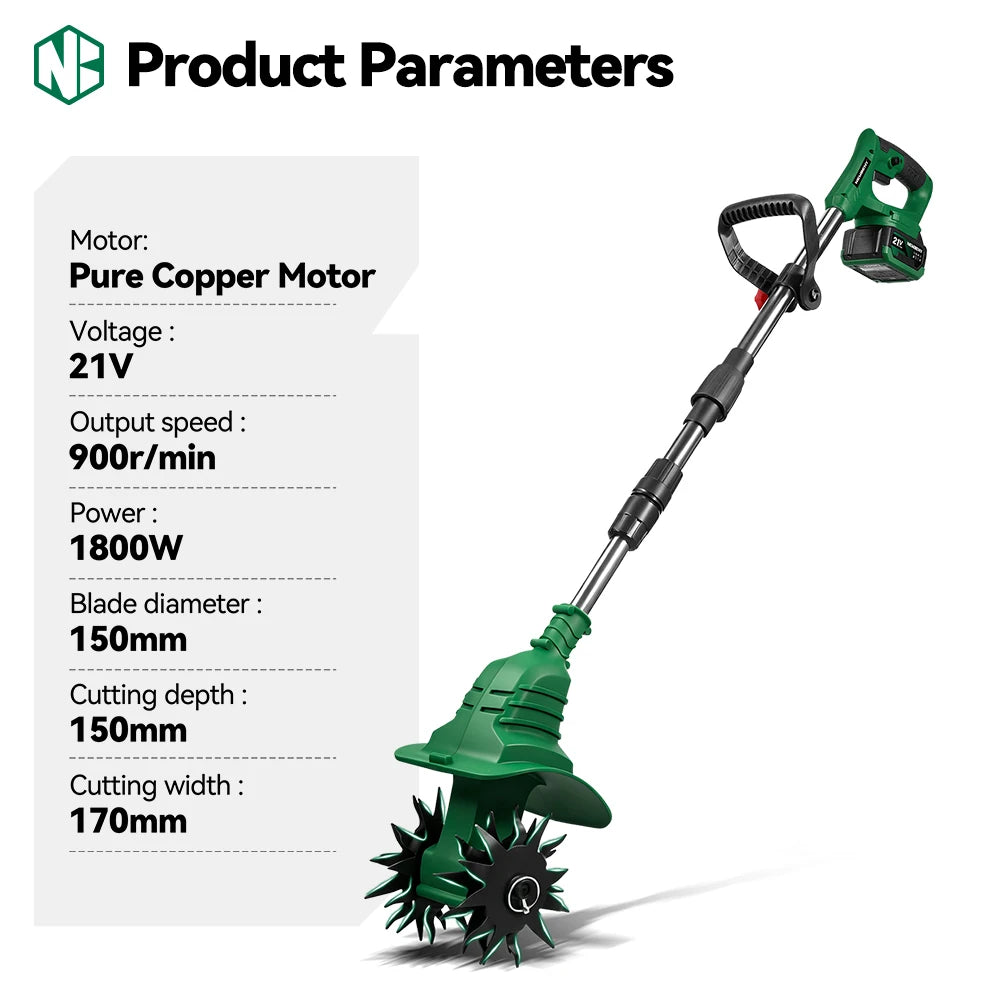NewBeny Electric Garden Tiller Cultivator Scarifier Foldable Rototiller Soil Loosener Garden Tool