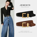 Ladies leather belt; cowhide versatile decoration for suit waist belt; retro simple high-end black ins style denim belt.
