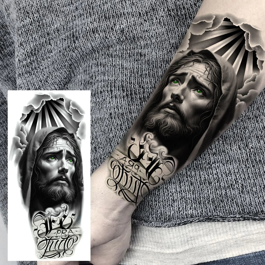 1 Sheet Realistic Jesus Holy Mother Pray Temporary Tattoos For Men Women Adults Long Lasting Waterproof Temp Fake Tattoo Sticker