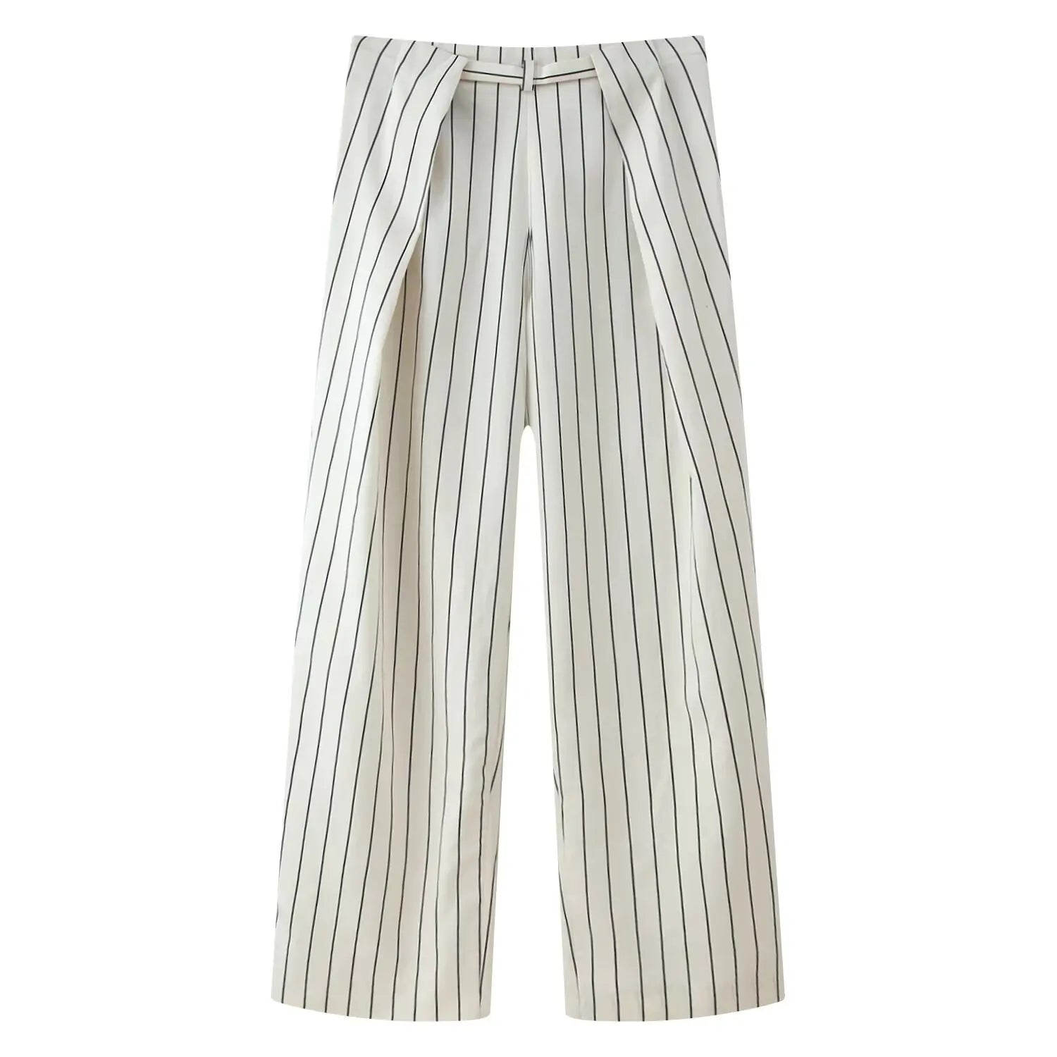 HH Women 2026 New Fashion Versatile Beige Striped Puffy Sleeve Shirt+High Waisted Loose Pleated Casual Long Pants Two Piece  Set