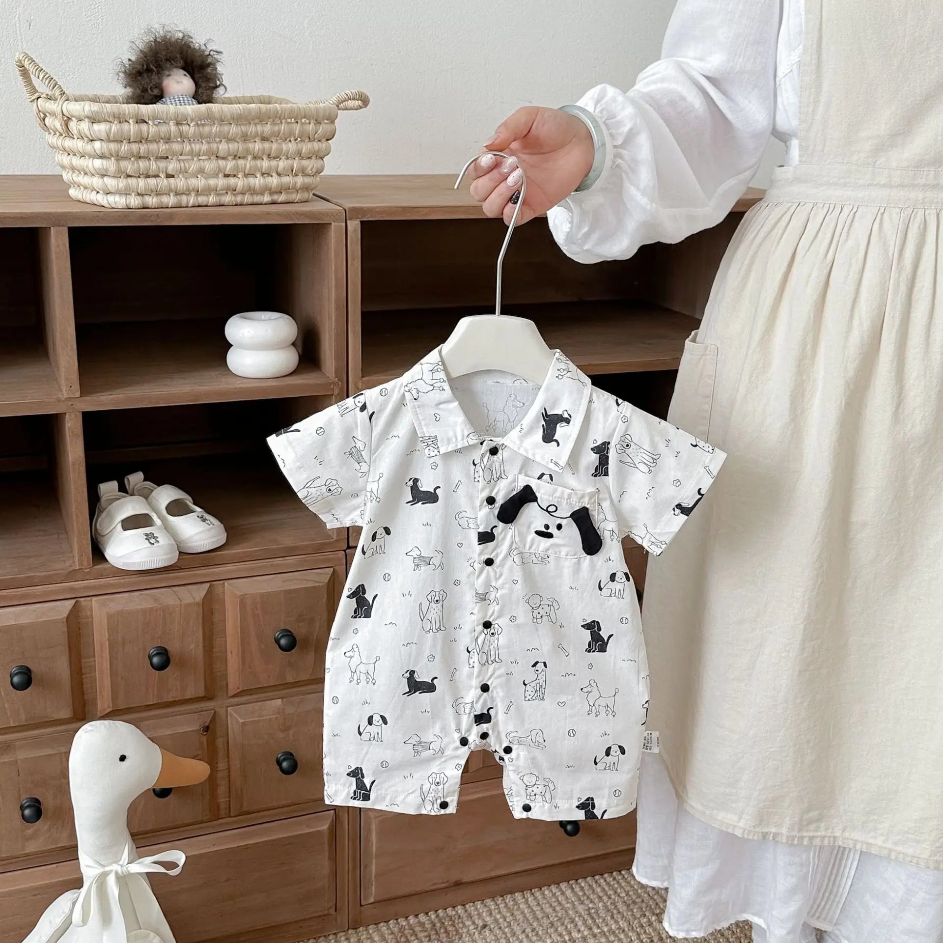 0-2Y Summer Baby Boy Clothes Full Of Dog Print Single Breasted Toddler Rompers Short Sleeve Cute Baby Boy Outfit Main image