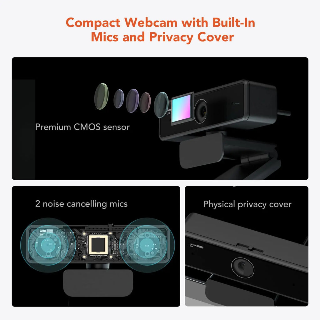 Nuroum 2K QHD Webcam 1440P 30FPS&1080P 60FPS Dual Mode, AI Noise Cancelling Mic,Streaming Camera, USB Plug & Play for PC/Mac