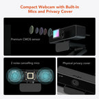 Nuroum 2K QHD Webcam 1440P 30FPS&1080P 60FPS Dual Mode, AI Noise Cancelling Mic,Streaming Camera, USB Plug & Play for PC/Mac