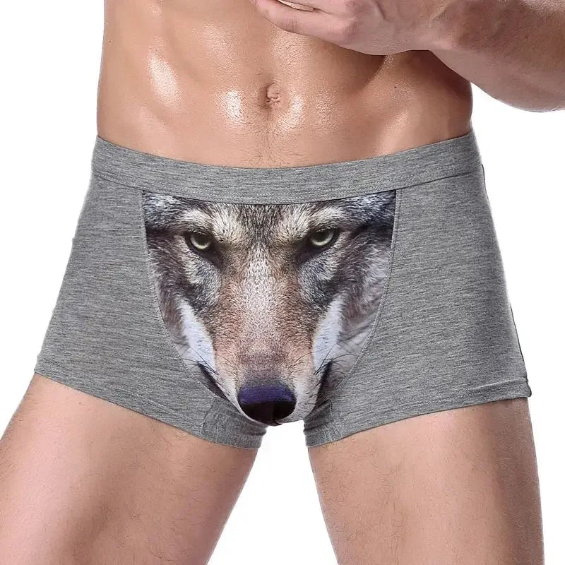 Men's Unique 3D Printed Wolf Eagle Head Flat Angle Pants Mid-waist Boxer Shorts Breathable Knitted Modal Fabric Main image