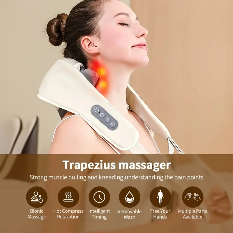 Neck Shoulder Massage Shawl Relaxer Cervical Spine Muscle Heated Trapezius Massager Press Kneading Charging