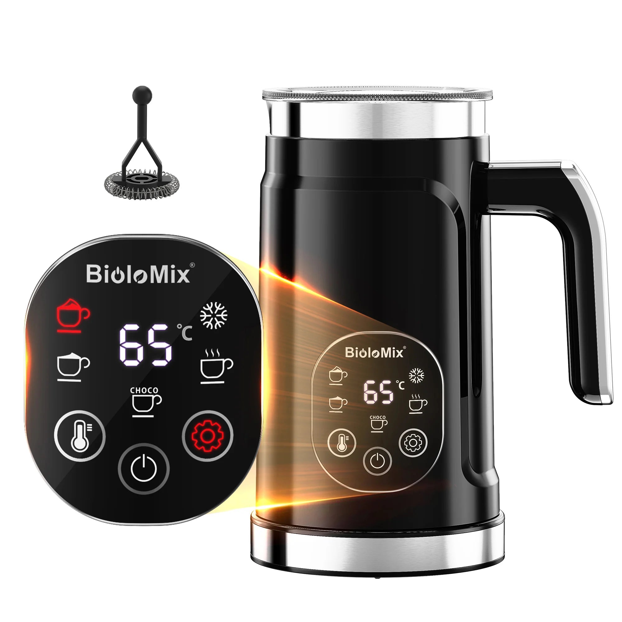 BioloMix 5-in-1 Smart Milk Frother w/LED Touch Display, Style Foam for Coffee & Lattes,Hot And Cold Foam Maker