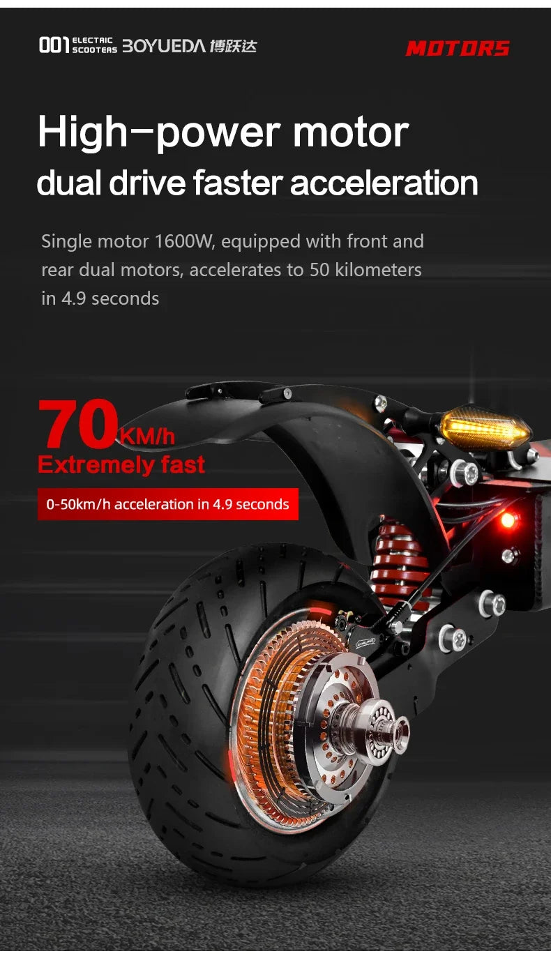 BOYUEDA Q7PRO Electric Scooter 3200W Dual Motor 52V19AH Foldable 10 Inch Tire 70KM/H Max Speed 70KM Mileage with Seat