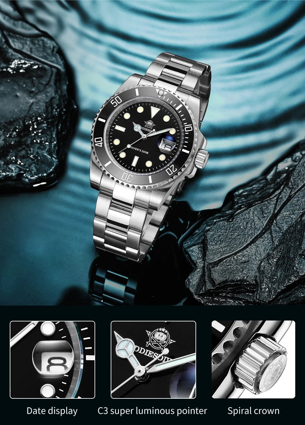 ADDIESDIVE Men's Classic Watch with Ceramic Bezel 200m Water Resistant Casual Quartz Watch BGW9 Blue Luminous Gift Watch MY-H3-2