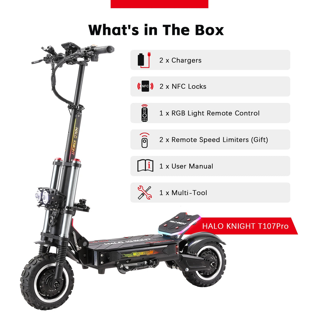 New HALO KNIGHT T107Pro Large Display Smart Escooter Adults 60V 38.4Ah Battery 3000W Dual Motor 95KM/H Powerful Electric Scooter