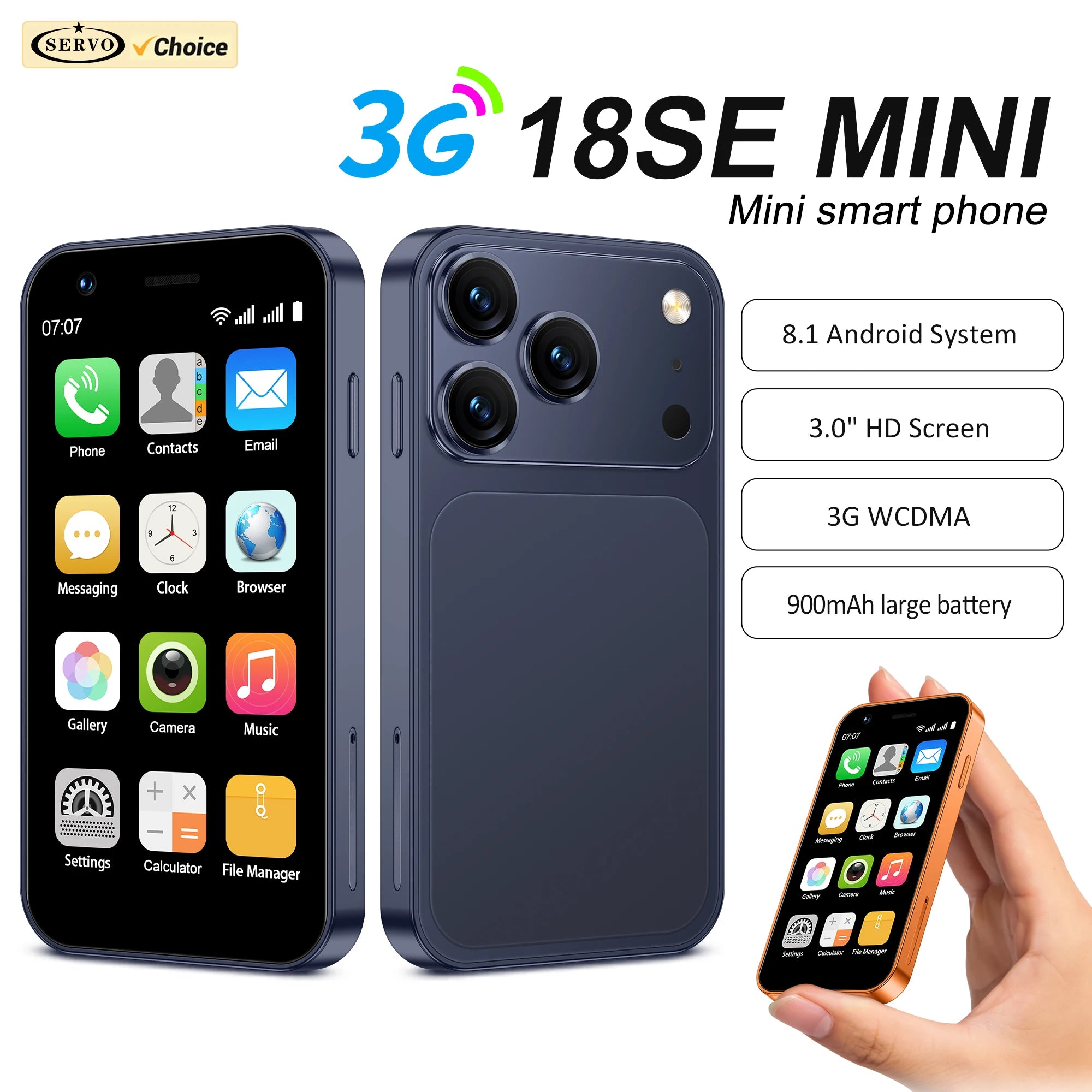 SERVO 18SE MINI 3G Pocket Smartphone Android System Google Play 16GB ROM 2MP Camera WiFi Super Small Smart Phones 2 SIM Standby Main image