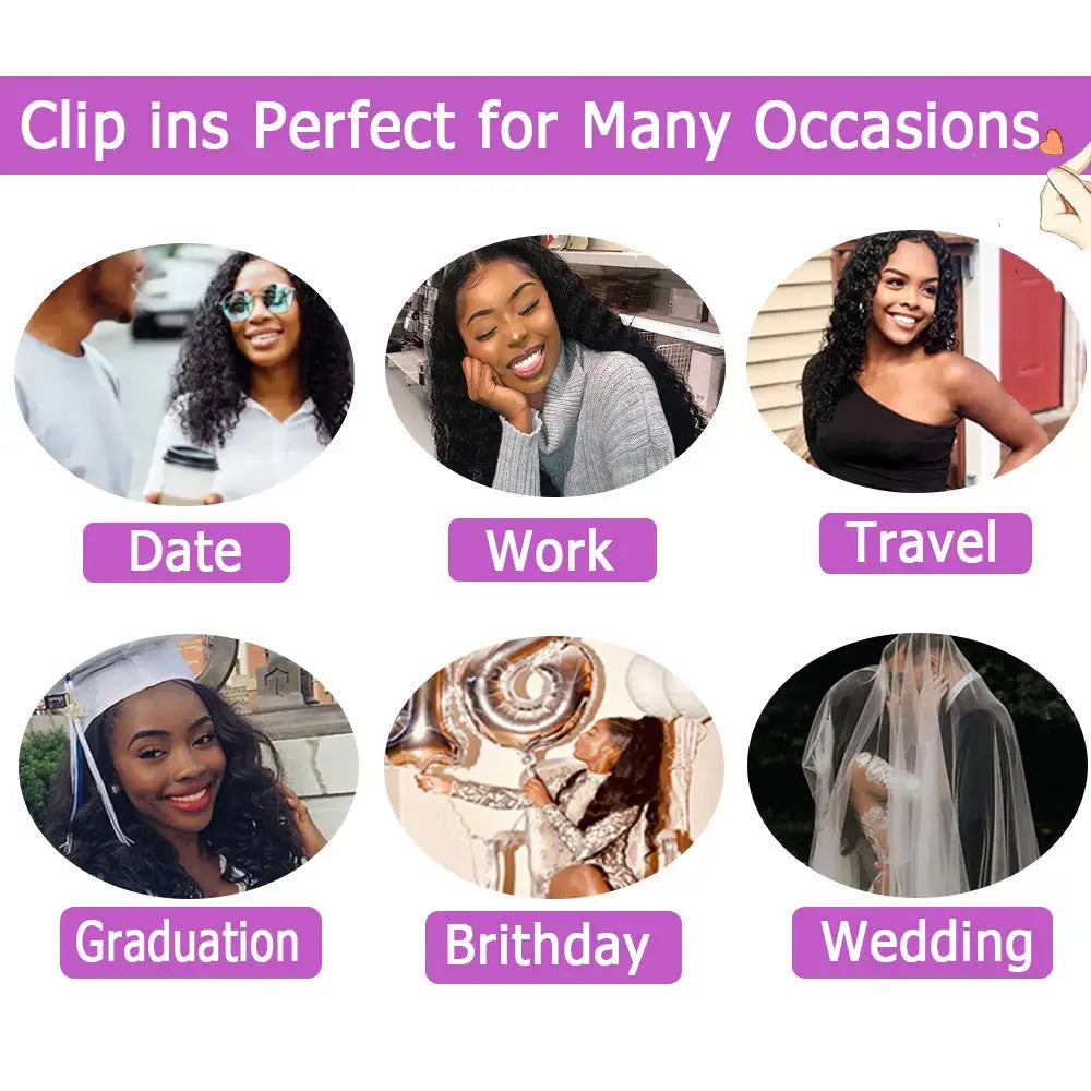 Curly Clip In Extension Human Hair Kinky Curly Clip Ins Full Head for Black Women Brazilian Remy Human Hair Natural Color 8Pcs