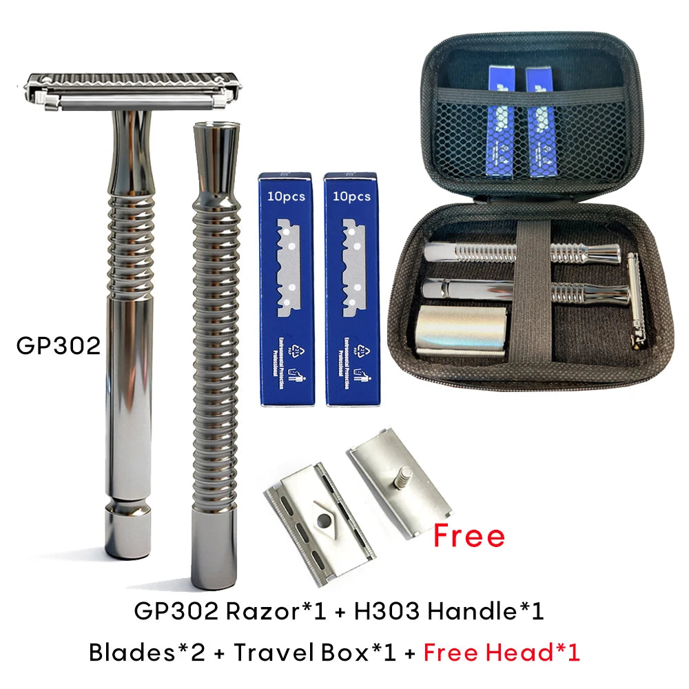 Shavcooo Glide Pro 4D Stainless Steel Safety Razor Eco-friendly Dual Half Shaving Shaver for Men Women Gift kit with Travel Box