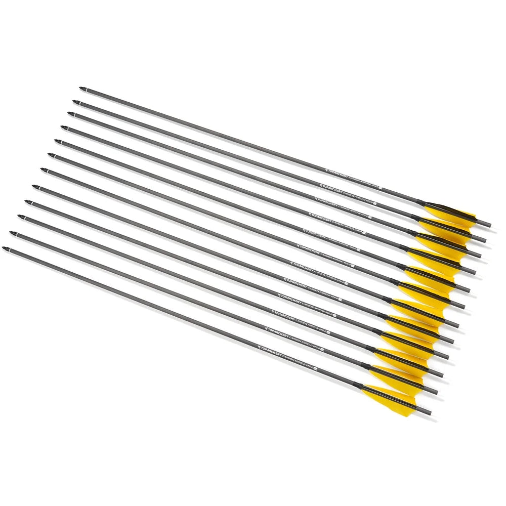 Toparchery 6/12/24pcs 33" Archery Pure Carbon Arrow ID6.2mm Spine 400 with 4'' Natural Feather for Outdoor Shooting Hunting