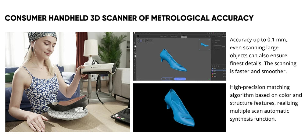 Luxury Edition 3DMakerpro Lynx 3D Scanner, 0.10mm Accuracy, 0.30mm Resolution, 10fps Frame Rate, 250x400mm Single Capture Range