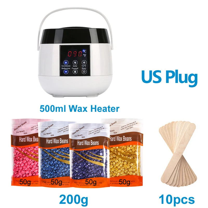 500ML Wax Heater Set For Body Hair Removal Unisex / Black And White Color Electric Display Screen Wax Heater / 200g Wax Beans