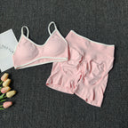 Peach Buttock Yoga Suit Women Gym Seamless Suspender Gathering Bra High Waist Hip Lifting Belly Tightening Shorts Fitness Set