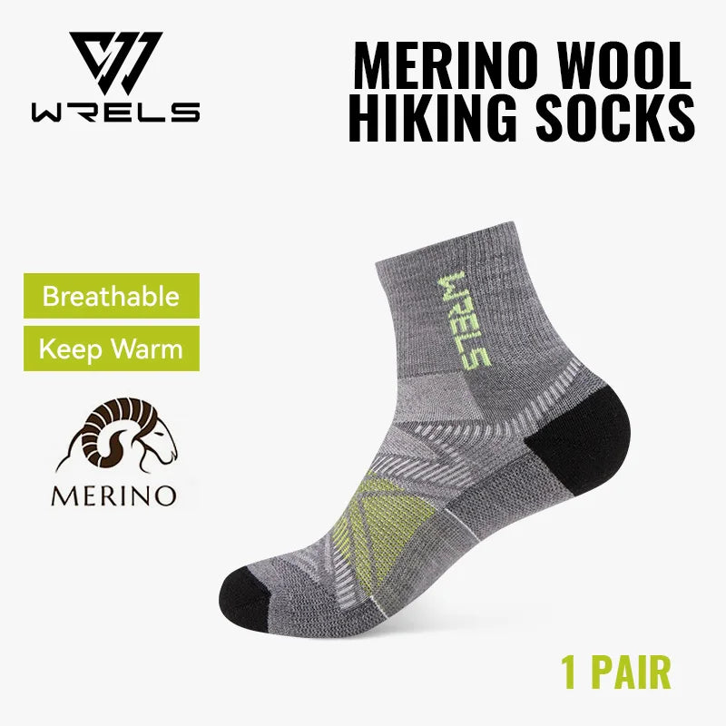 WRELS 1/2/3Pairs Merino Wool Socks Hiking Running Socks Breathable Cushion Sweat Wicking Warm Thermal Compression Wool Socks