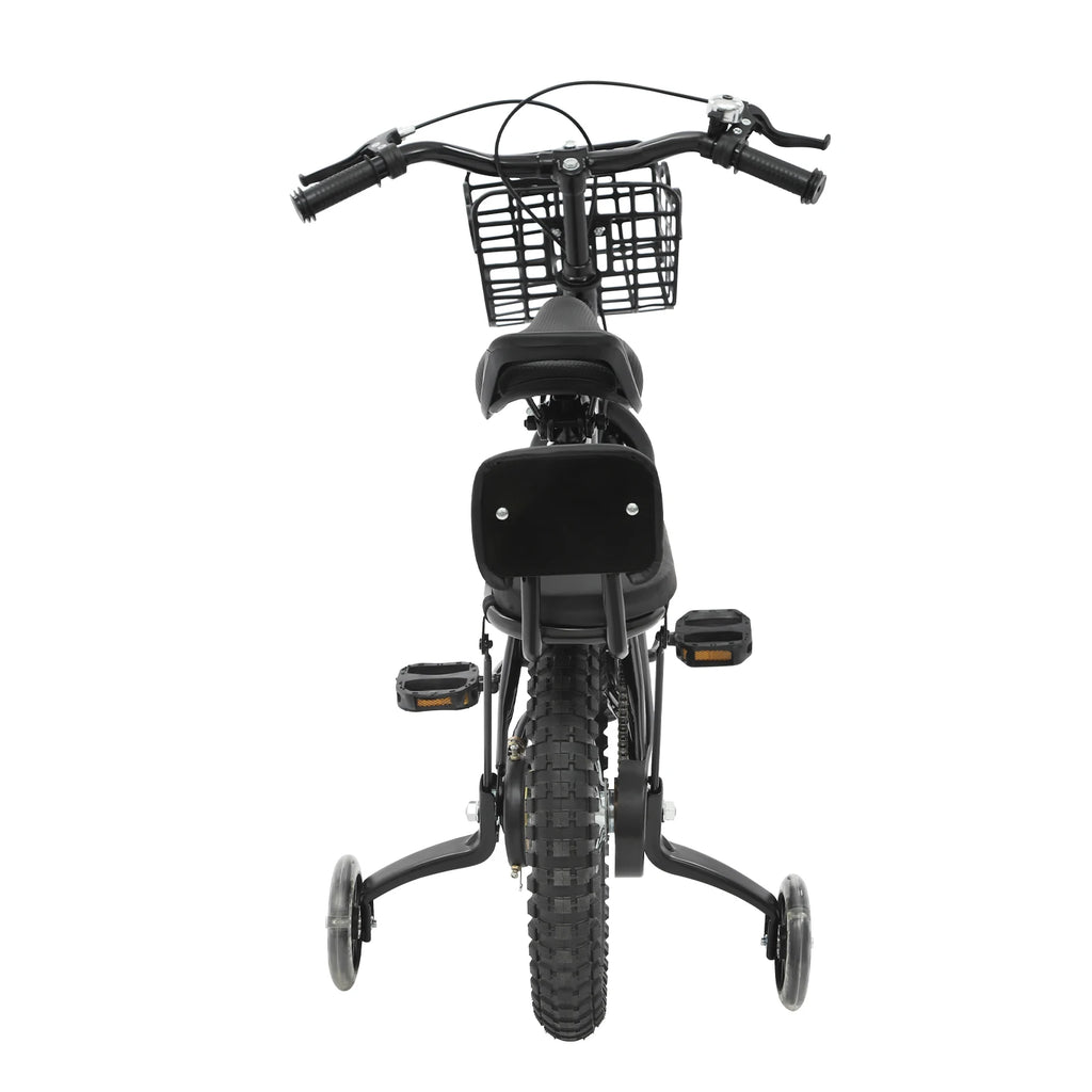 14" Kids Bike Adjustable Children's Bicycle Load 60kg w/Training Wheels+Basket+Backrest Rear Seat for 3-7 Year Old (White/Black)