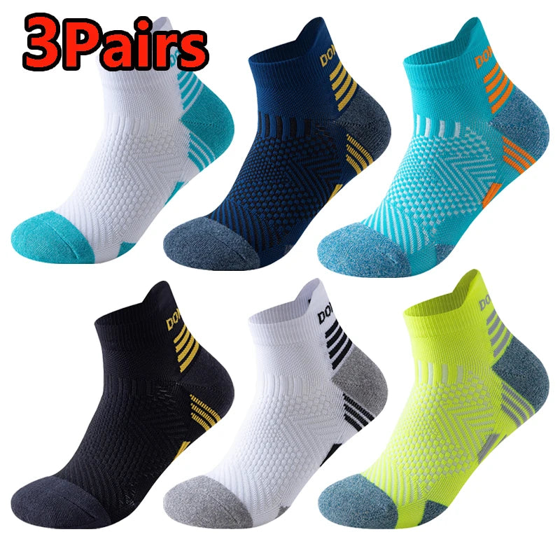 3 Pairs Marathon Socks Men Women Professional Sport Ankle Running Socks Thickened Cushioned Tube Low Cut Fitness Short Sock Mesh Main image